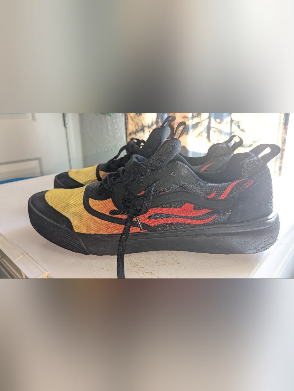 Vans Lace-Up Sneakers with Flame Graphic - Black and Yellow